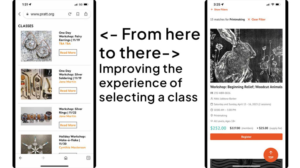 Shows the before and after of Pratt's mobile website