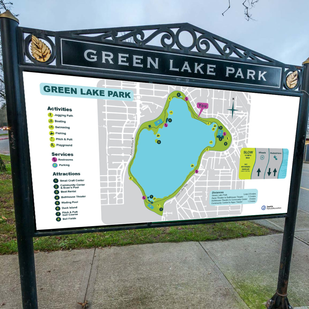 Map sign at Green Lake Park