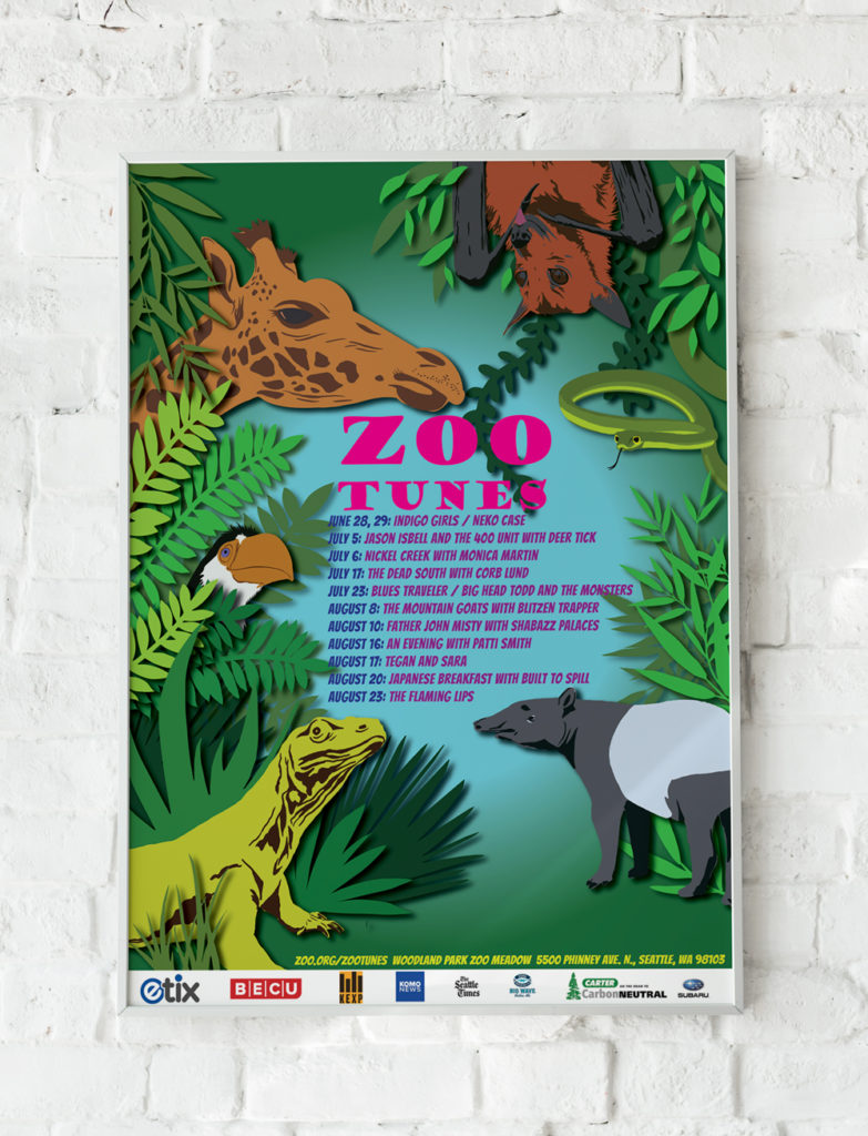 Zoo Tunes - for poster class. I drew all the plants and animals with Procreate